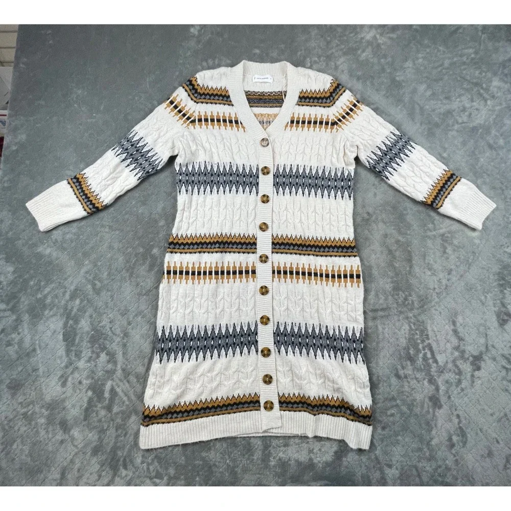 Lucky Brand Women's‎ Cream Aztec Cable Knit Long Cardigan Sweater 2X Boho
